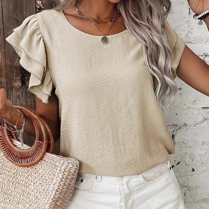 Ruffled Short Sleeve Casual Blouse